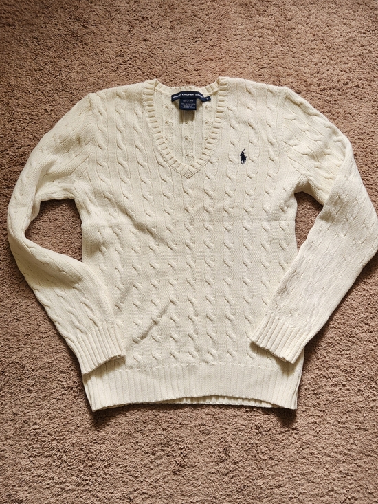 Polo Ralph Lauren Sweaters - Y2K Ralph Lauren cable knit v neck sweater ivory womens vintage tennis preppy L